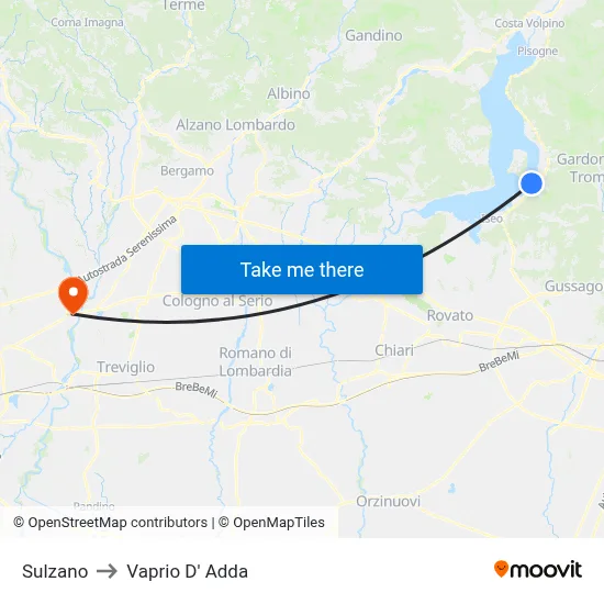 Sulzano to Vaprio D' Adda map