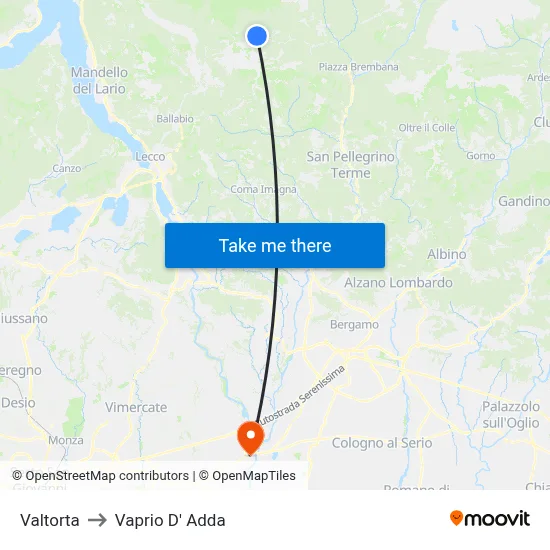 Valtorta to Vaprio d'Adda map