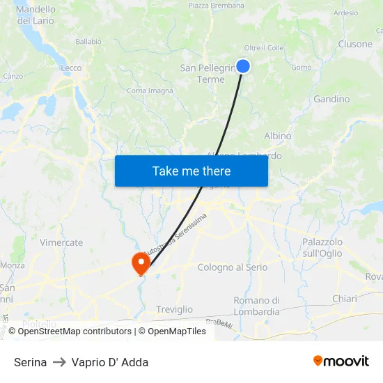 Serina to Vaprio d'Adda map