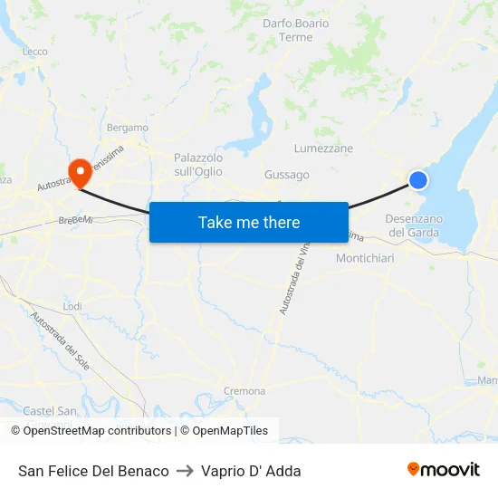 San Felice Del Benaco to Vaprio D' Adda map
