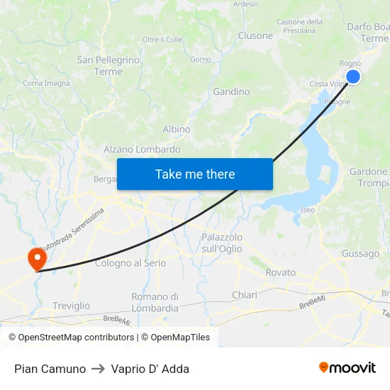 Pian Camuno to Vaprio D' Adda map
