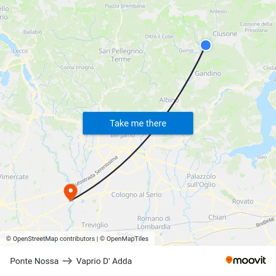Ponte Nossa to Vaprio D' Adda map