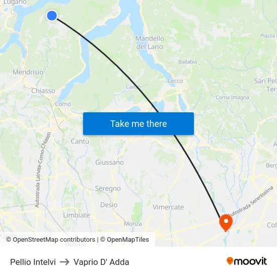 Pellio Intelvi to Vaprio D' Adda map