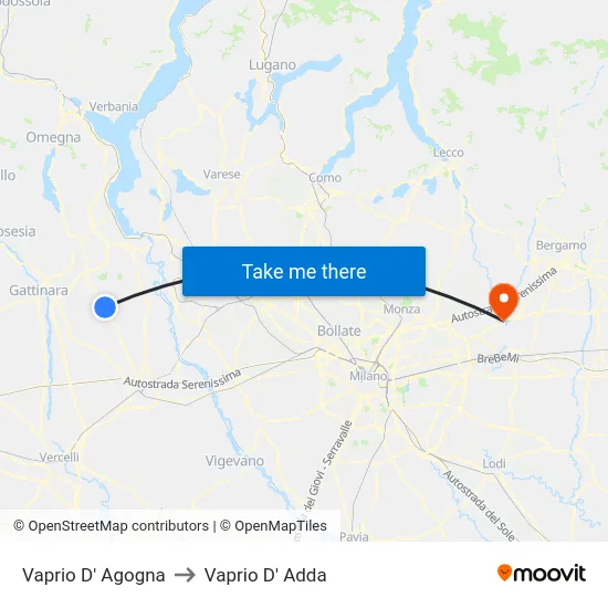 Vaprio D' Agogna to Vaprio d'Adda map