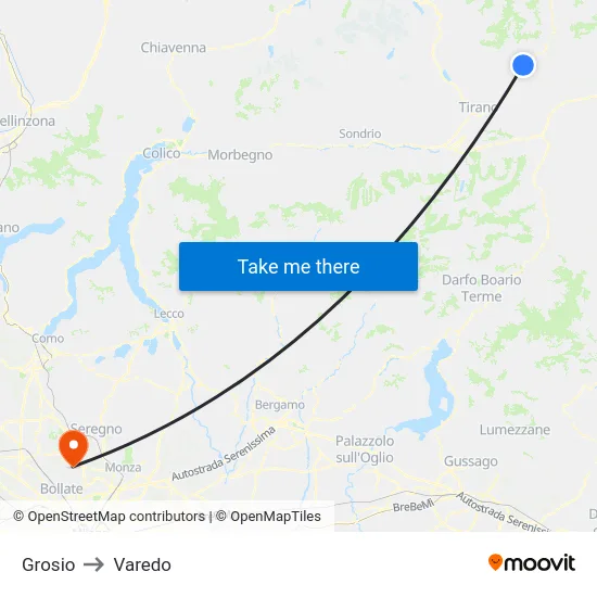 Grosio to Varedo map