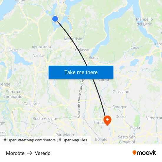 Morcote to Varedo map