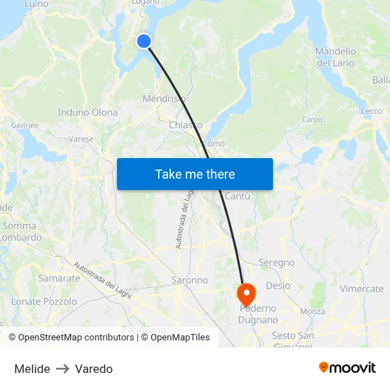 Melide to Varedo map