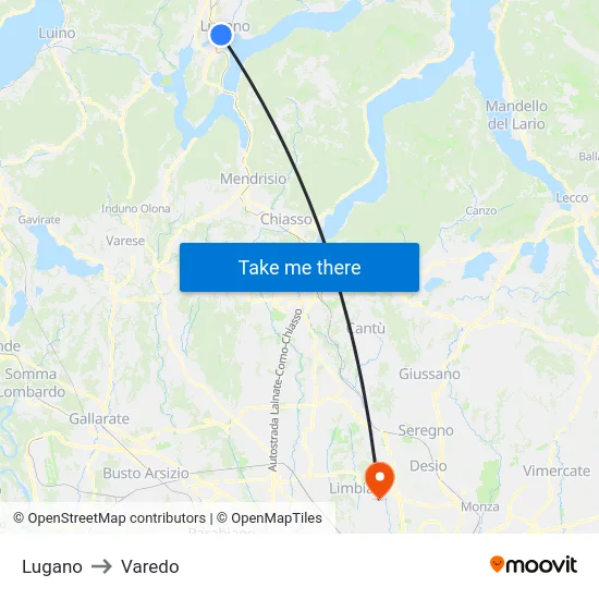 Lugano to Varedo map