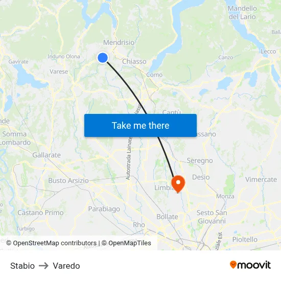 Stabio to Varedo map