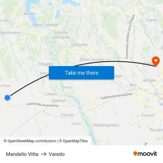 Mandello Vitta to Varedo map