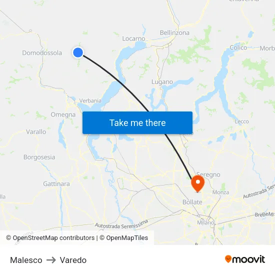 Malesco to Varedo map