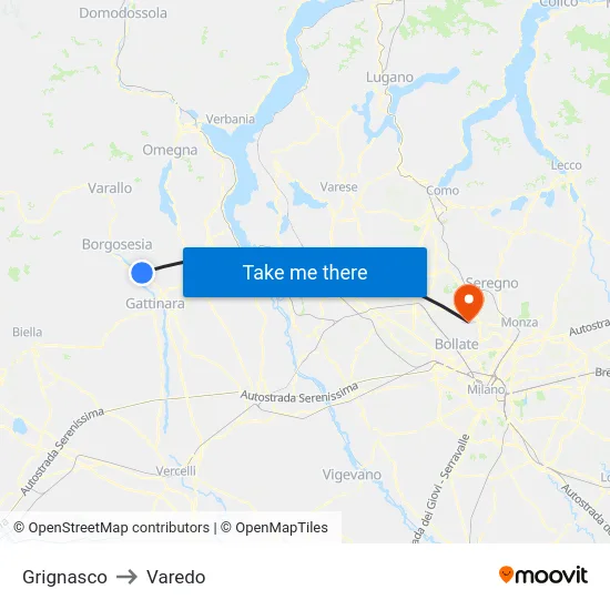 Grignasco to Varedo map