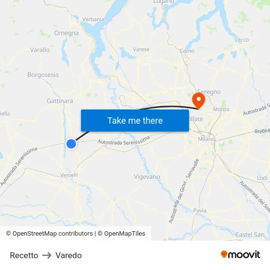 Recetto to Varedo map