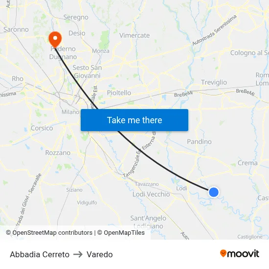 Abbadia Cerreto to Varedo map