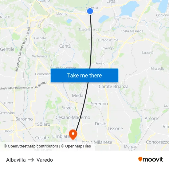 Albavilla to Varedo map