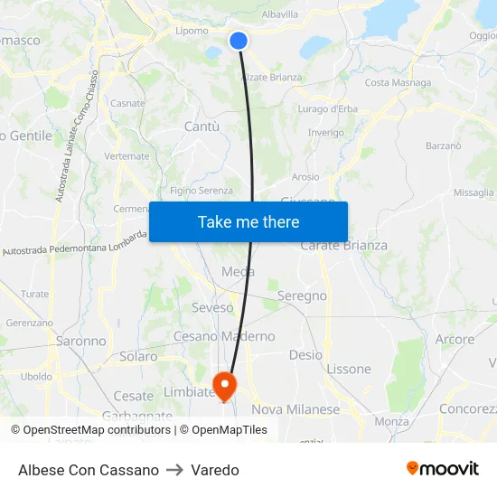 Albese Con Cassano to Varedo map