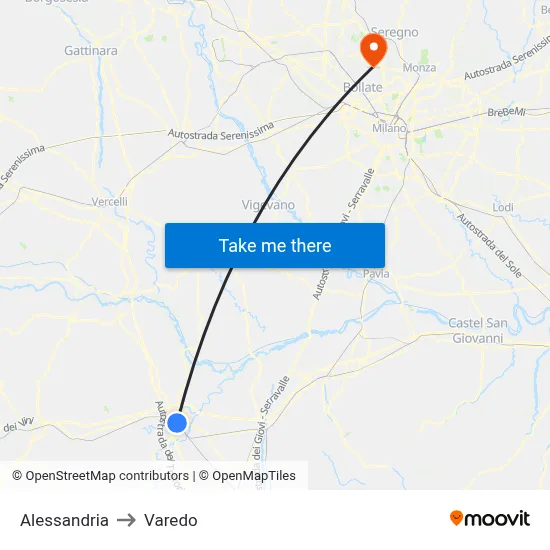 Alessandria to Varedo map