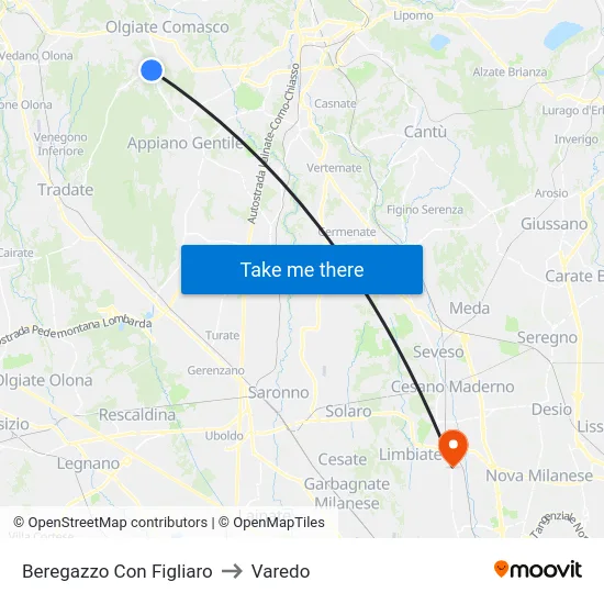Beregazzo con Figliaro to Varedo map