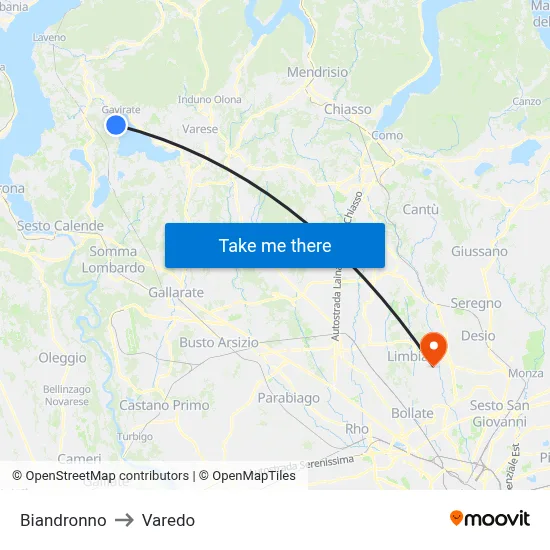 Biandronno to Varedo map