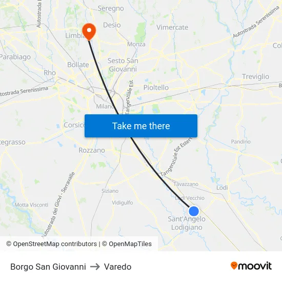 Borgo San Giovanni to Varedo map