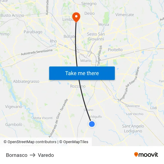 Bornasco to Varedo map