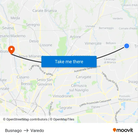 Busnago to Varedo map