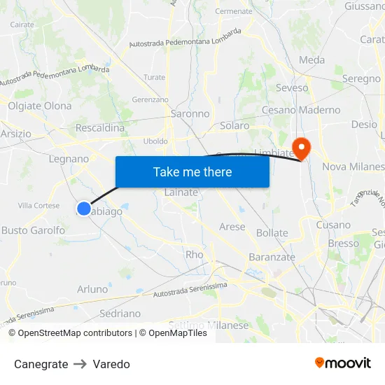 Canegrate to Varedo map
