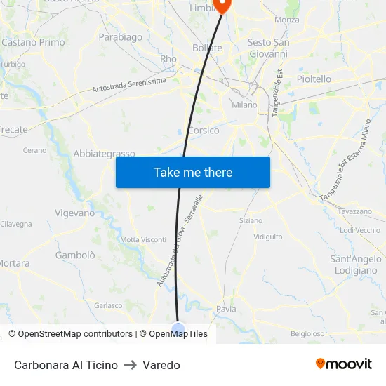 Carbonara Al Ticino to Varedo map