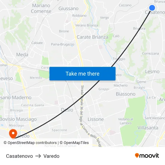 Casatenovo to Varedo map