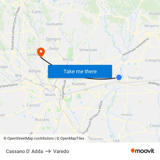 Cassano D' Adda to Varedo map