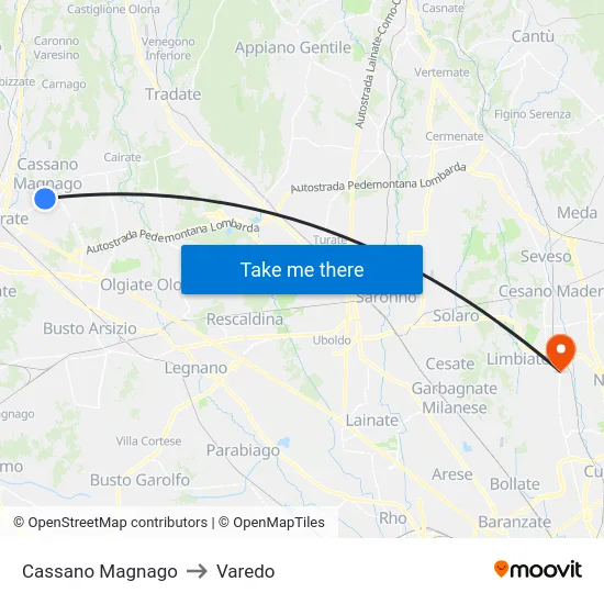 Cassano Magnago to Varedo map