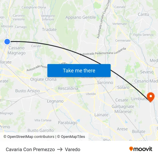 Cavaria Con Premezzo to Varedo map