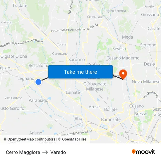 Cerro Maggiore to Varedo map