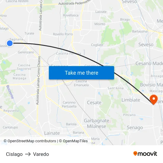 Cislago to Varedo map