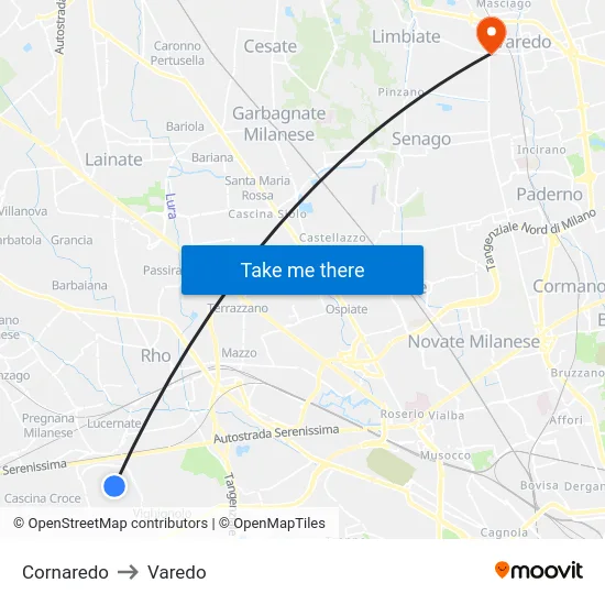 Cornaredo to Varedo map