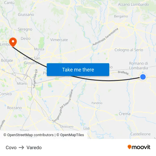 Covo to Varedo map
