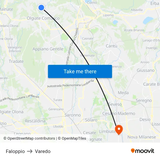 Faloppio to Varedo map