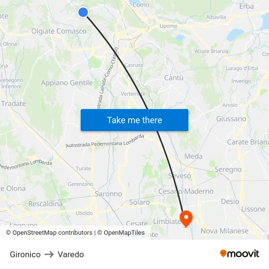 Gironico to Varedo map