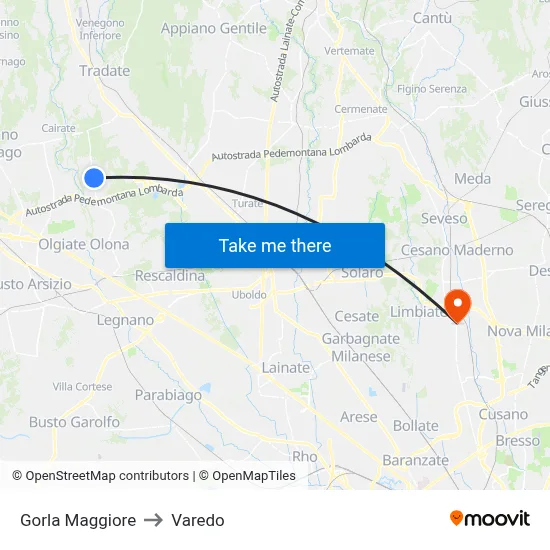 Gorla Maggiore to Varedo map