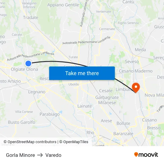 Gorla Minore to Varedo map