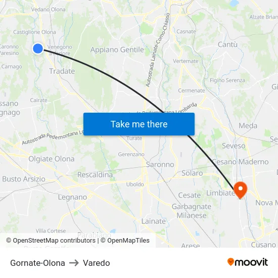 Gornate-Olona to Varedo map
