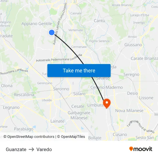 Guanzate to Varedo map