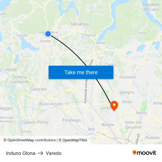 Induno Olona to Varedo map