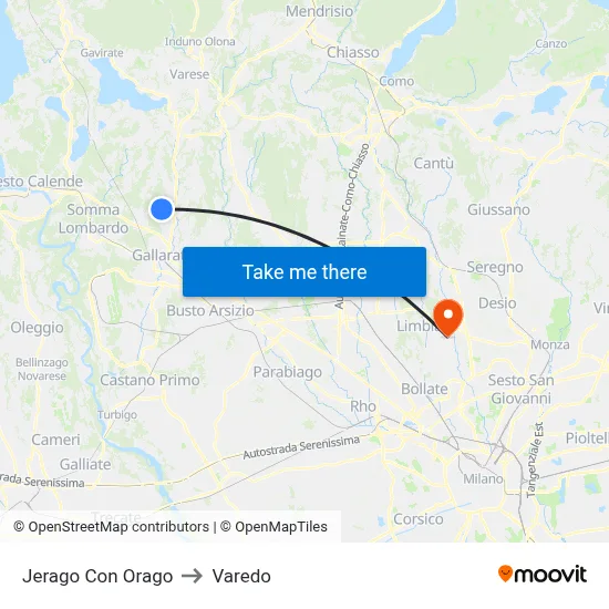 Jerago con Orago to Varedo map