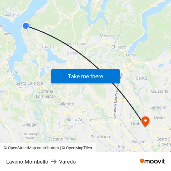 Laveno-Mombello to Varedo map
