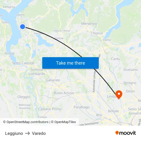 Leggiuno to Varedo map