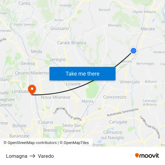Lomagna to Varedo map