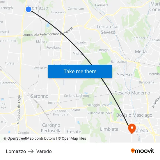 Lomazzo to Varedo map