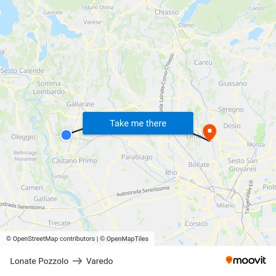 Lonate Pozzolo to Varedo map