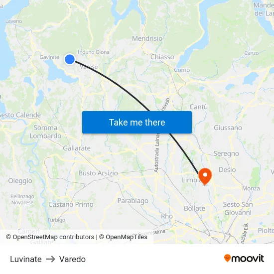 Luvinate to Varedo map